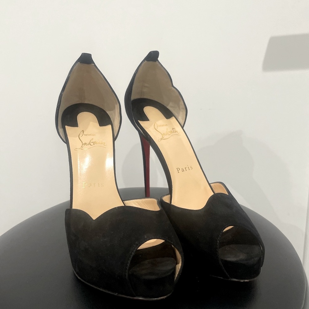 Christian Louboutin black peep toe red bottoms